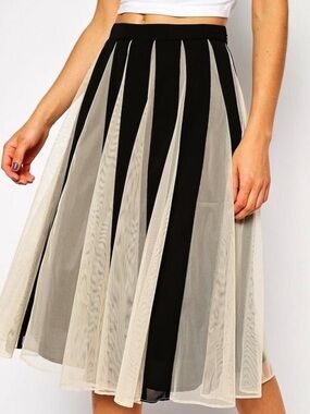 ASOS Black and Cream Paneled Midi Skirt in XS Size 2